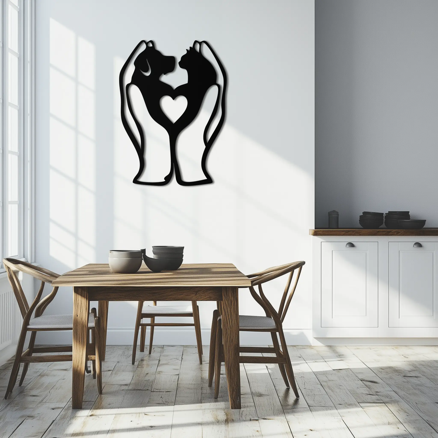 Dog and Cat in Hand Metal Wall Art – Heartwarming Pet Love Decor for Animal Lovers- KAF593 by Enova Art