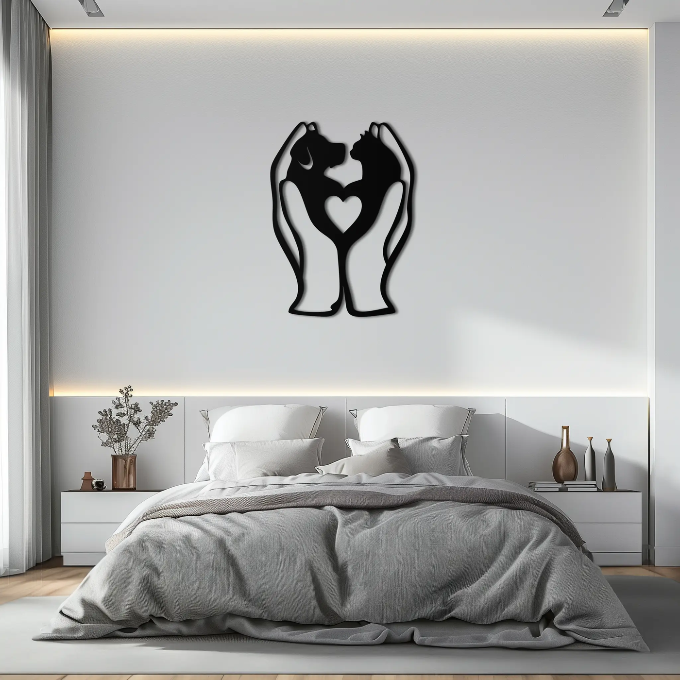Dog and Cat in Hand Metal Wall Art – Heartwarming Pet Love Decor for Animal Lovers- KAF593 by Enova Art