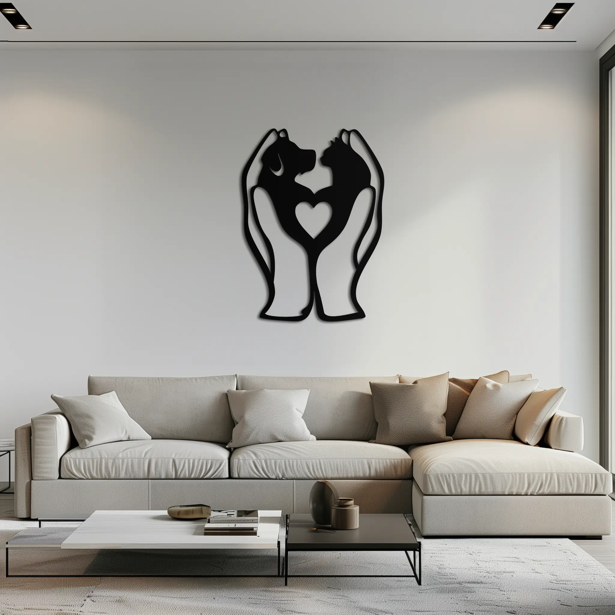 Dog and Cat in Hand Metal Wall Art – Heartwarming Pet Love Decor for Animal Lovers- KAF593 by Enova Art