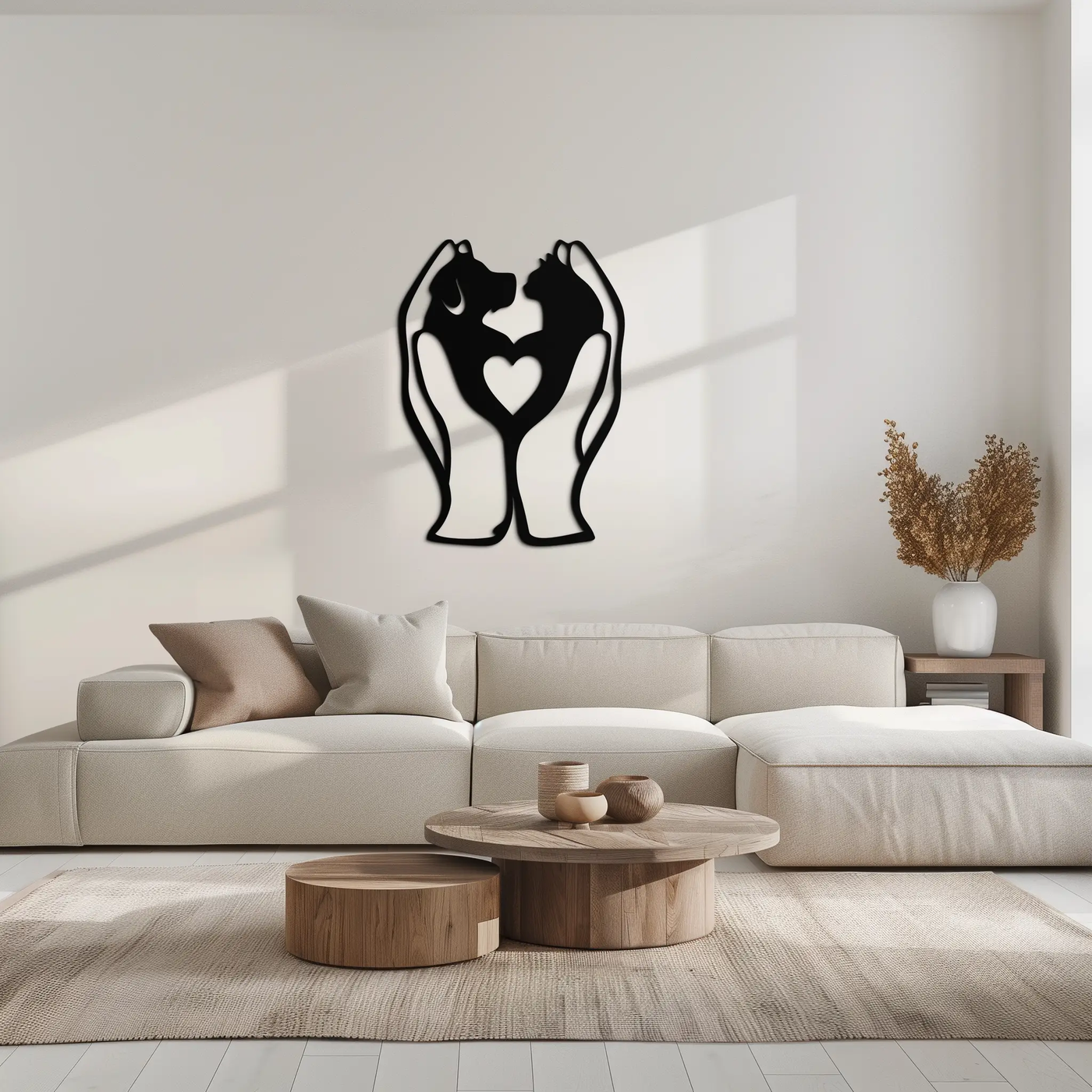 Dog and Cat in Hand Metal Wall Art – Heartwarming Pet Love Decor for Animal Lovers- KAF593 by Enova Art