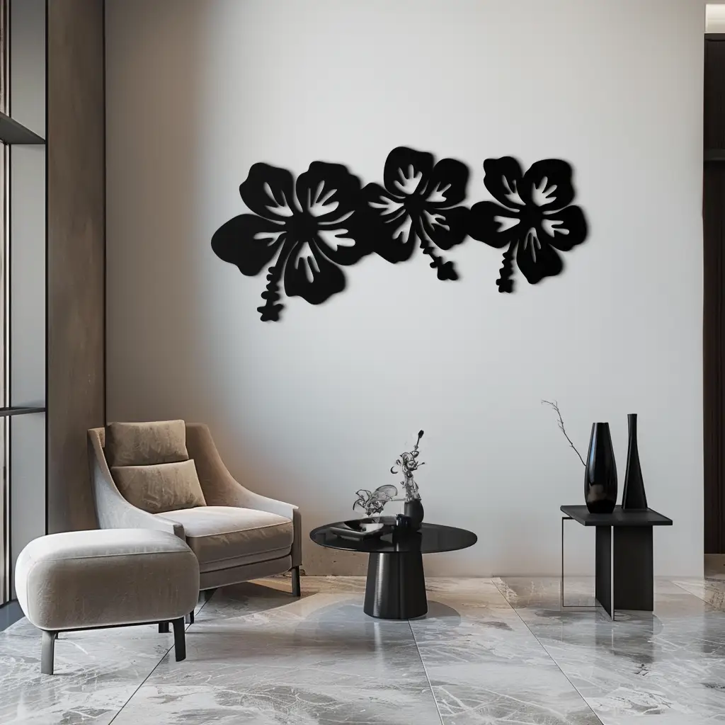 Hibiscus Flower Trio Metal Wall Art – Tropical Floral Silhouette for Home Decor- KAF594 by Enova Art