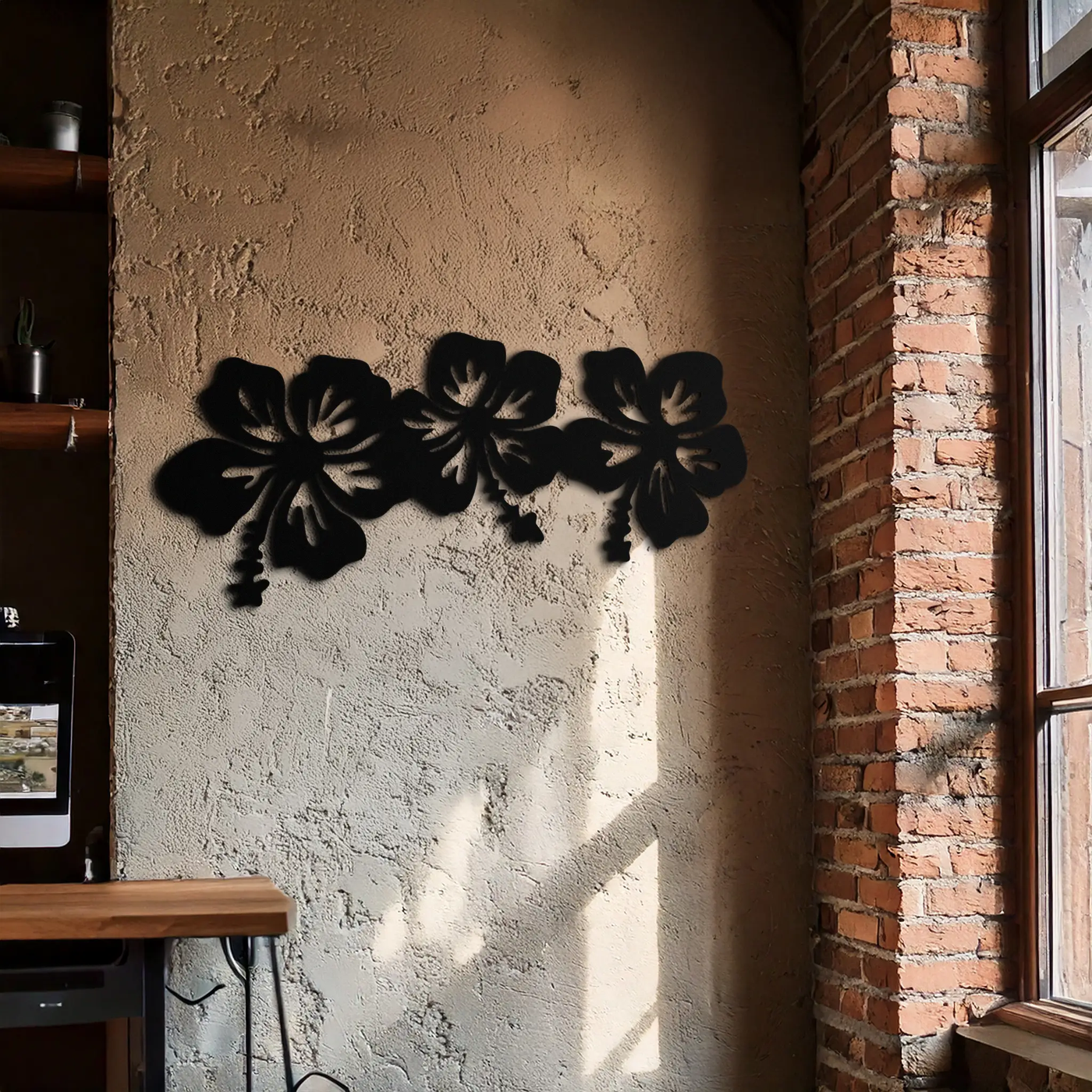 Hibiscus Flower Trio Metal Wall Art – Tropical Floral Silhouette for Home Decor- KAF594 by Enova Art
