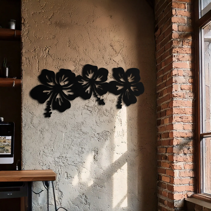 Hibiscus Flower Trio Metal Wall Art – Tropical Floral Silhouette for Home Decor- KAF594 by Enova Art