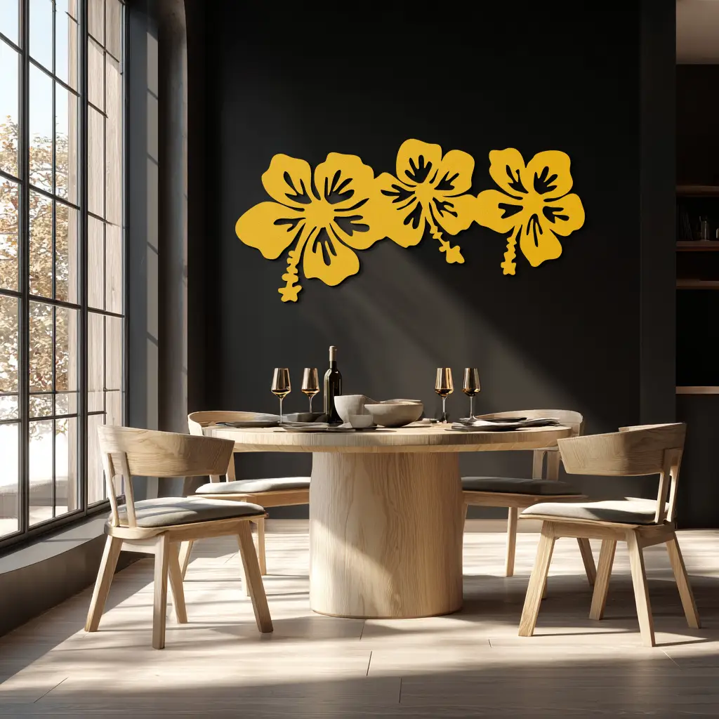 Hibiscus Flower Trio Metal Wall Art – Tropical Floral Silhouette for Home Decor- KAF594 by Enova Art