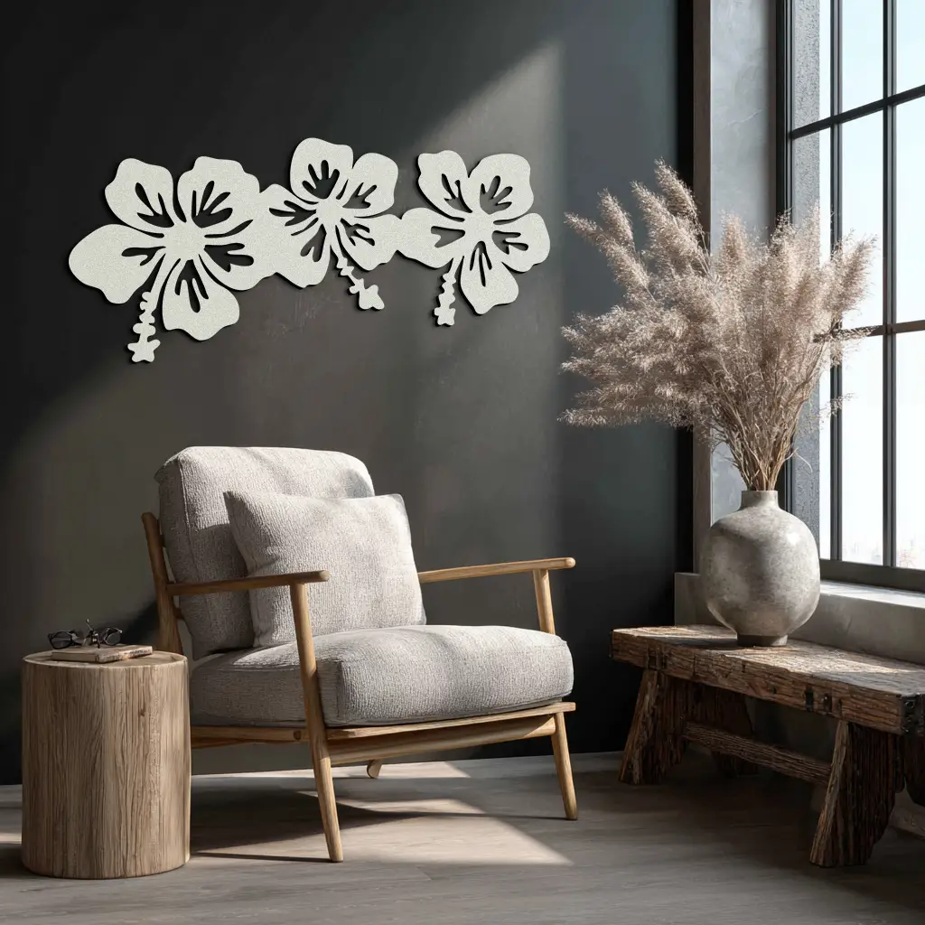 Hibiscus Flower Trio Metal Wall Art – Tropical Floral Silhouette for Home Decor- KAF594 by Enova Art