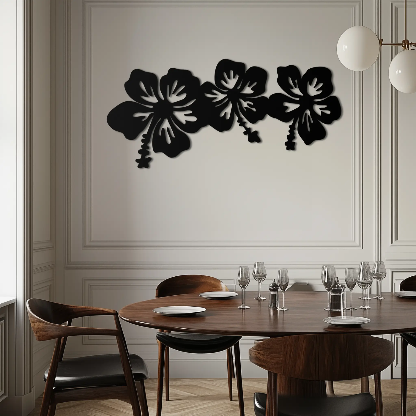 Hibiscus Flower Trio Metal Wall Art – Tropical Floral Silhouette for Home Decor- KAF594 by Enova Art