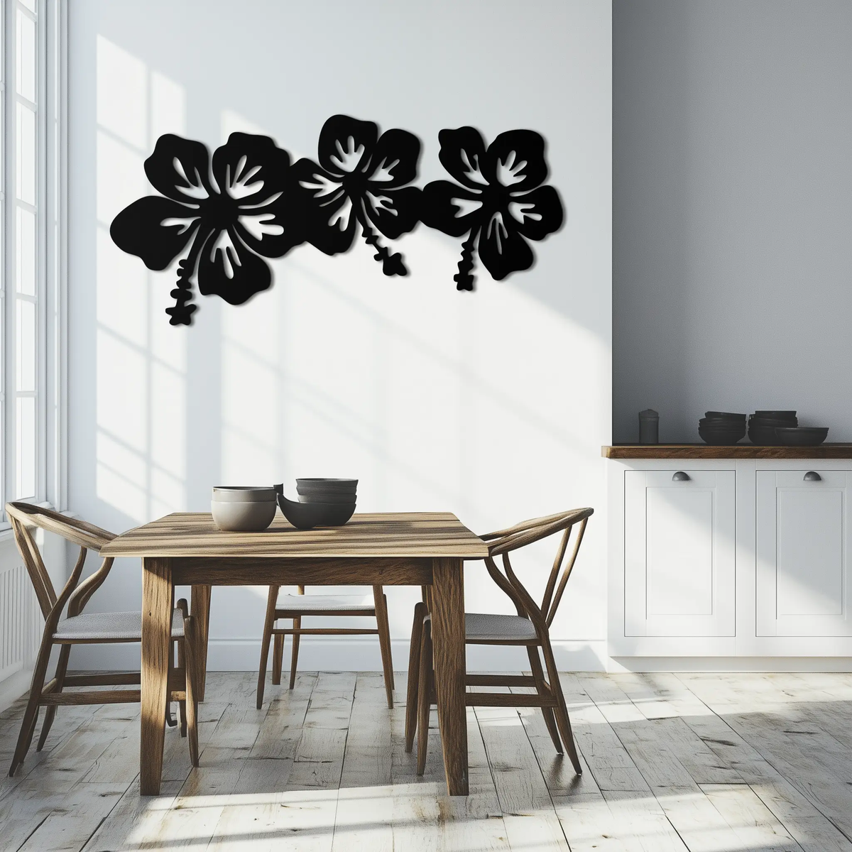 Hibiscus Flower Trio Metal Wall Art – Tropical Floral Silhouette for Home Decor- KAF594 by Enova Art