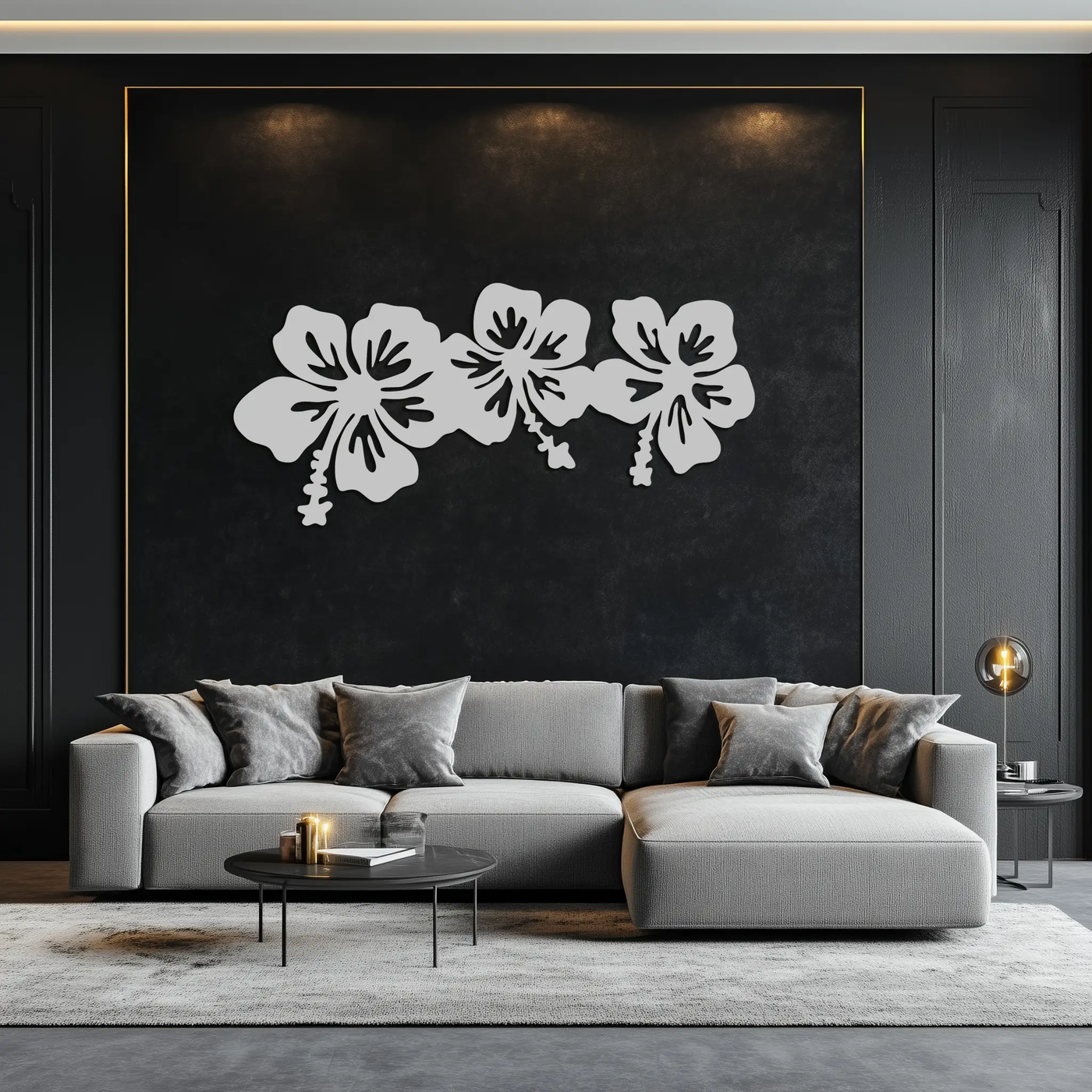 Hibiscus Flower Trio Metal Wall Art – Tropical Floral Silhouette for Home Decor- KAF594 by Enova Art