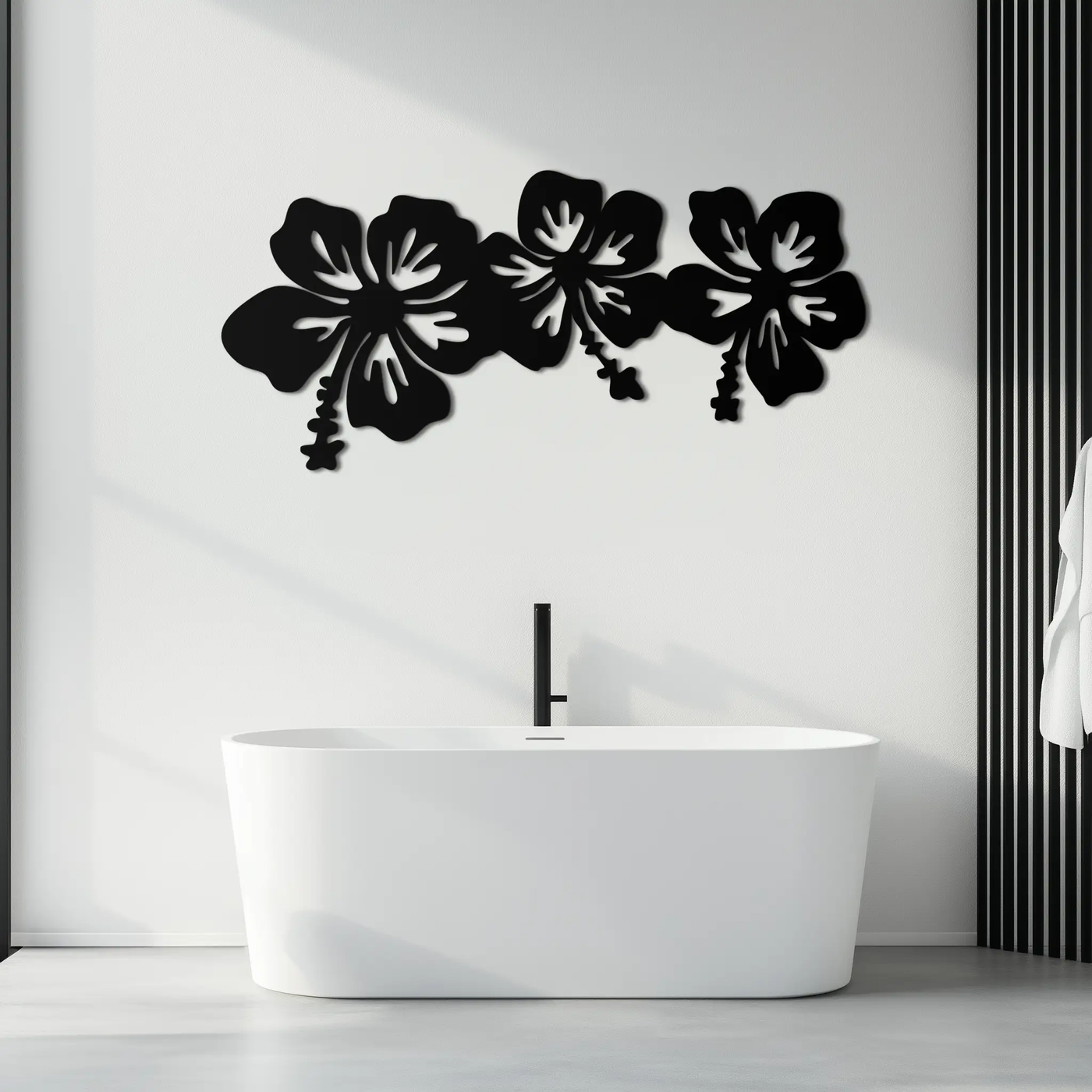 Hibiscus Flower Trio Metal Wall Art – Tropical Floral Silhouette for Home Decor- KAF594 by Enova Art