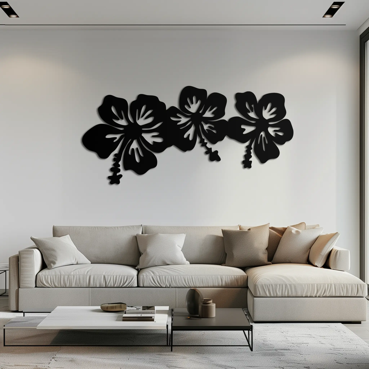 Hibiscus Flower Trio Metal Wall Art – Tropical Floral Silhouette for Home Decor- KAF594 by Enova Art