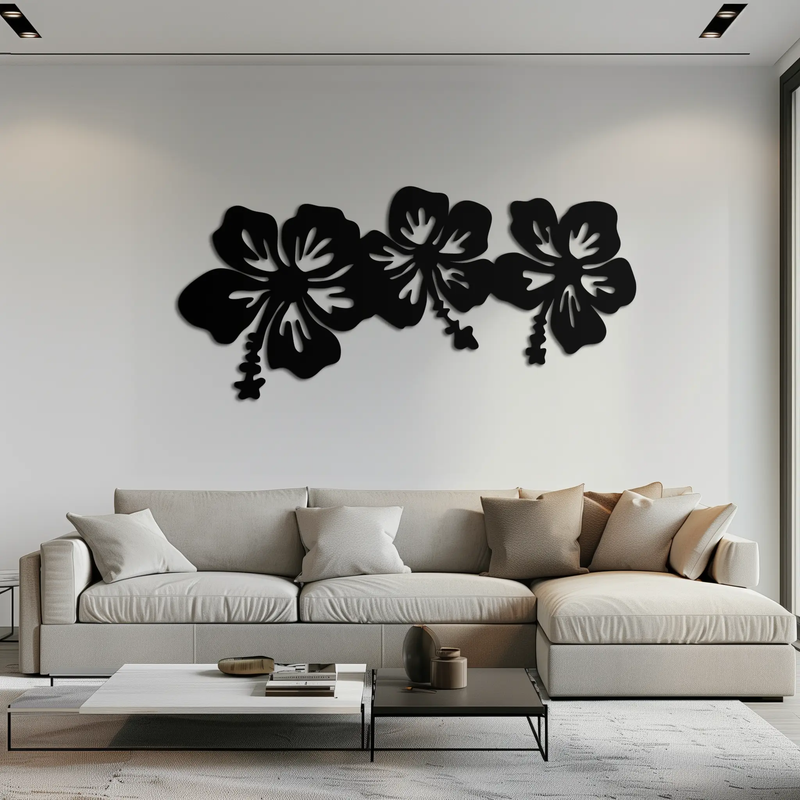 Hibiscus Flower Trio Metal Wall Art – Tropical Floral Silhouette for Home Decor- KAF594 by Enova Art