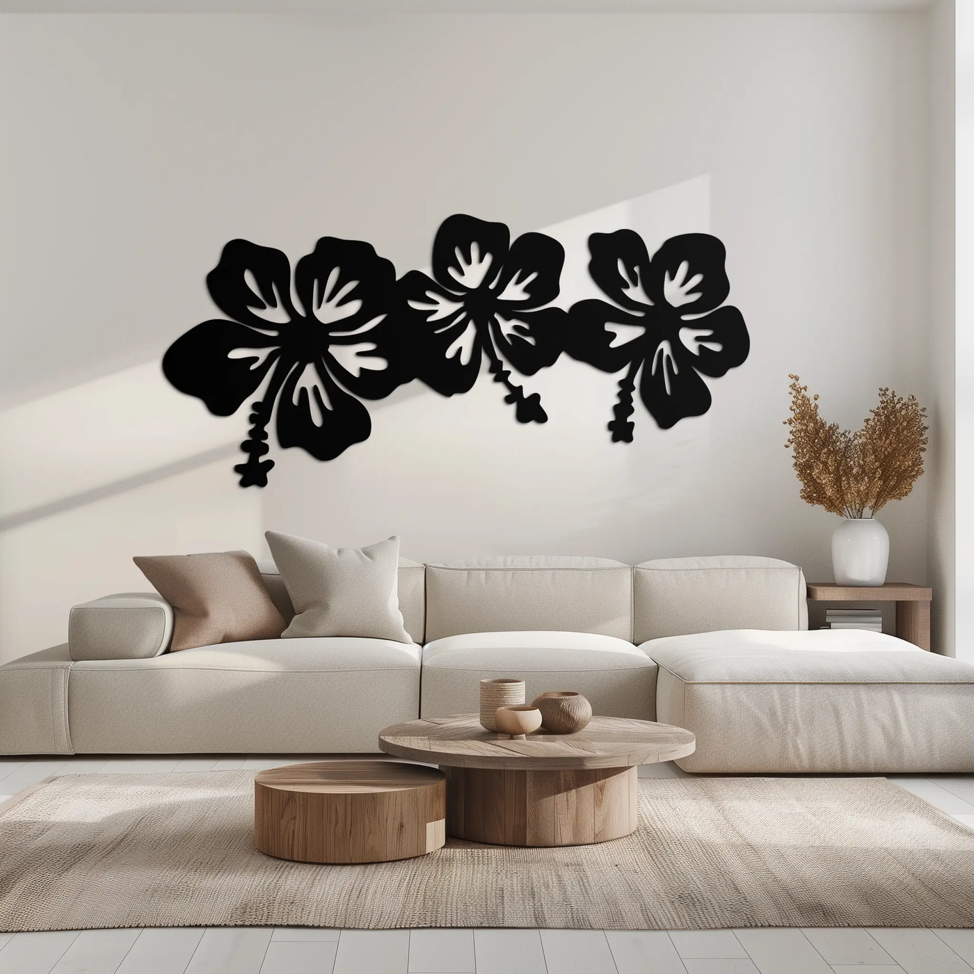 Hibiscus Flower Trio Metal Wall Art – Tropical Floral Silhouette for Home Decor- KAF594 by Enova Art