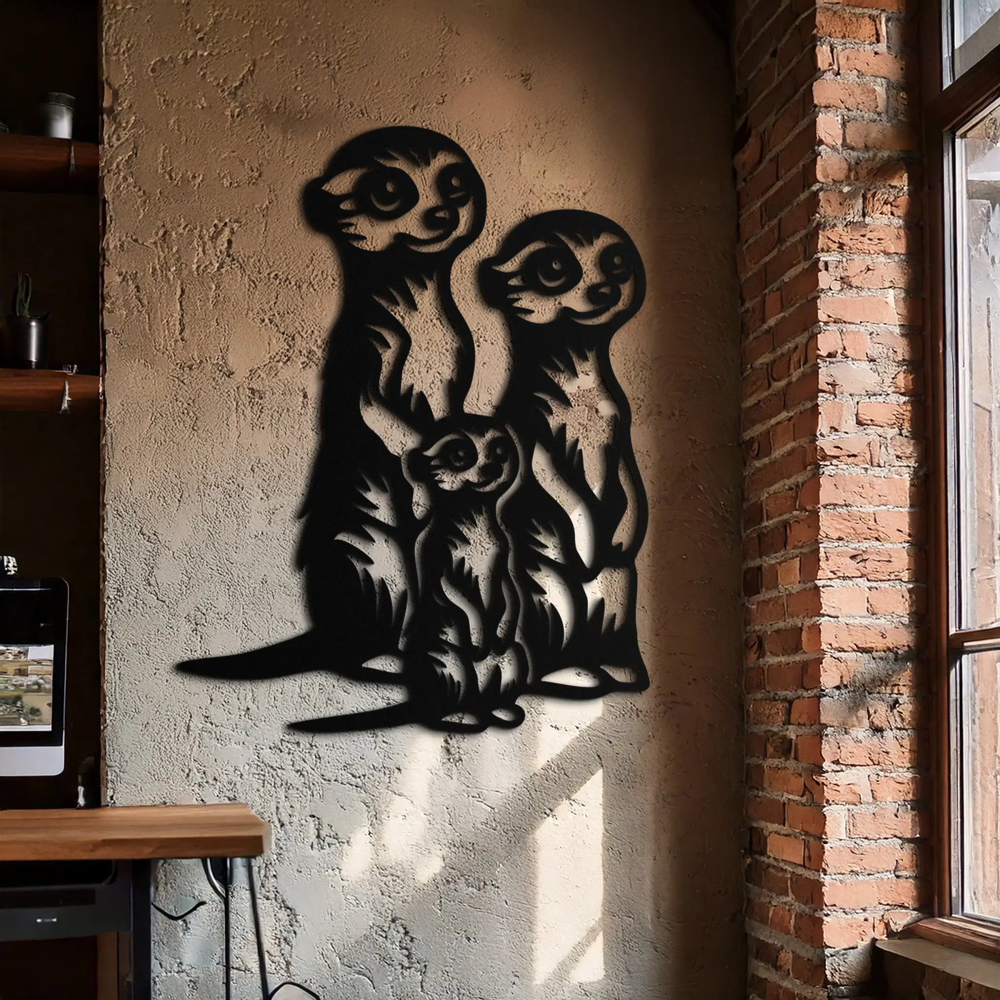 Meerkat Family Metal Wall Art – Playful Animal Silhouette Decor for Nature Lovers- KAF595 by Enova Art