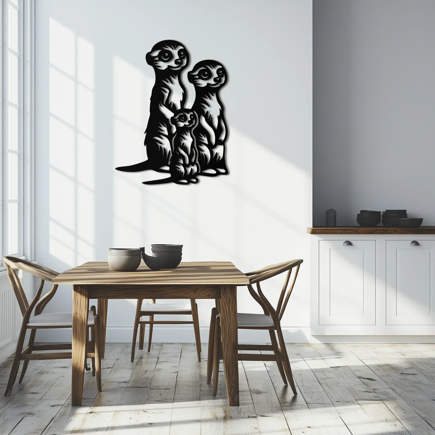 Meerkat Family Metal Wall Art – Playful Animal Silhouette Decor for Nature Lovers- KAF595 by Enova Art