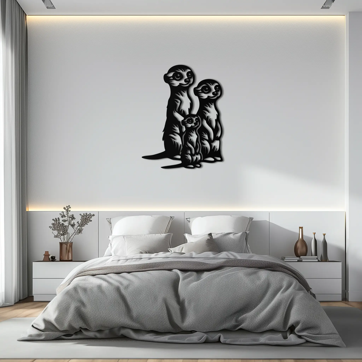 Meerkat Family Metal Wall Art – Playful Animal Silhouette Decor for Nature Lovers- KAF595 by Enova Art