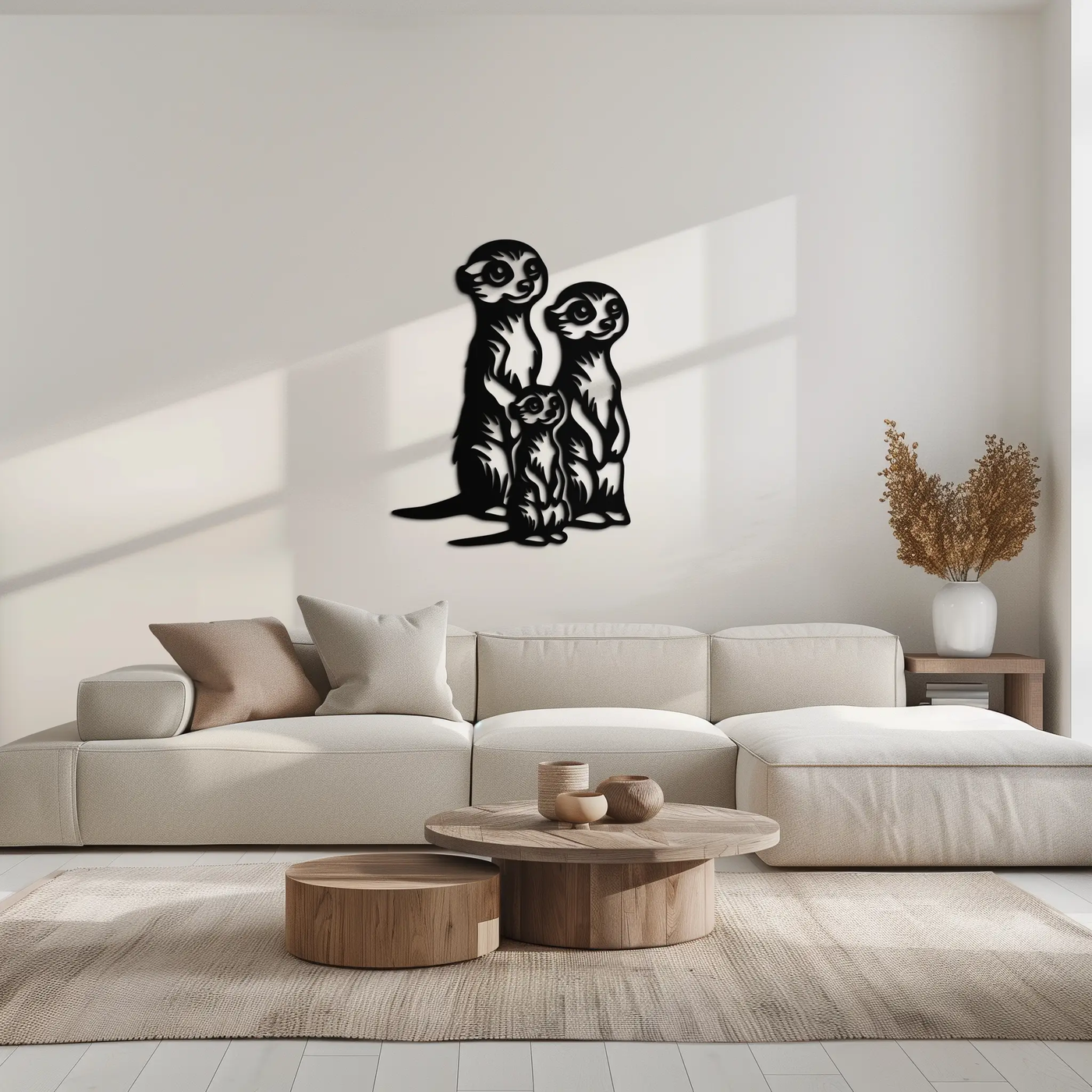 Meerkat Family Metal Wall Art – Playful Animal Silhouette Decor for Nature Lovers- KAF595 by Enova Art