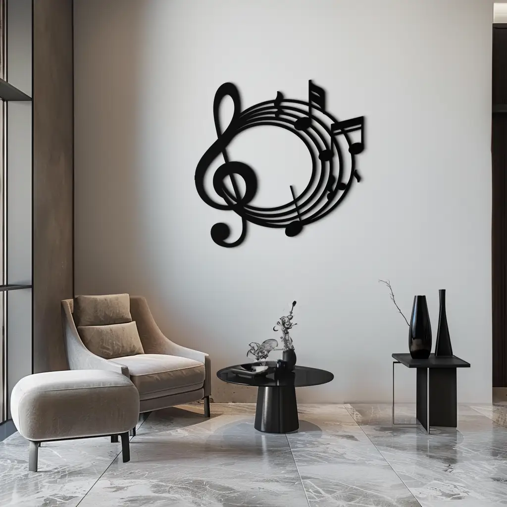 Musical Notes Circle Metal Wall Art – Treble Clef Music Decor for Home or Studio- KAF596 by Enova Art