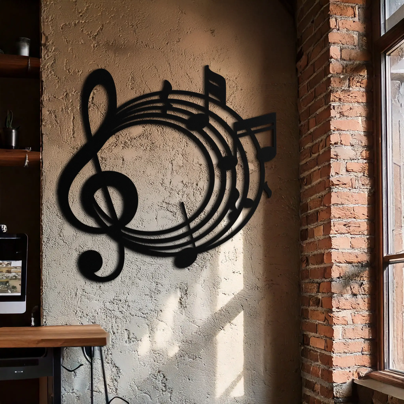 Musical Notes Circle Metal Wall Art – Treble Clef Music Decor for Home or Studio- KAF596 by Enova Art