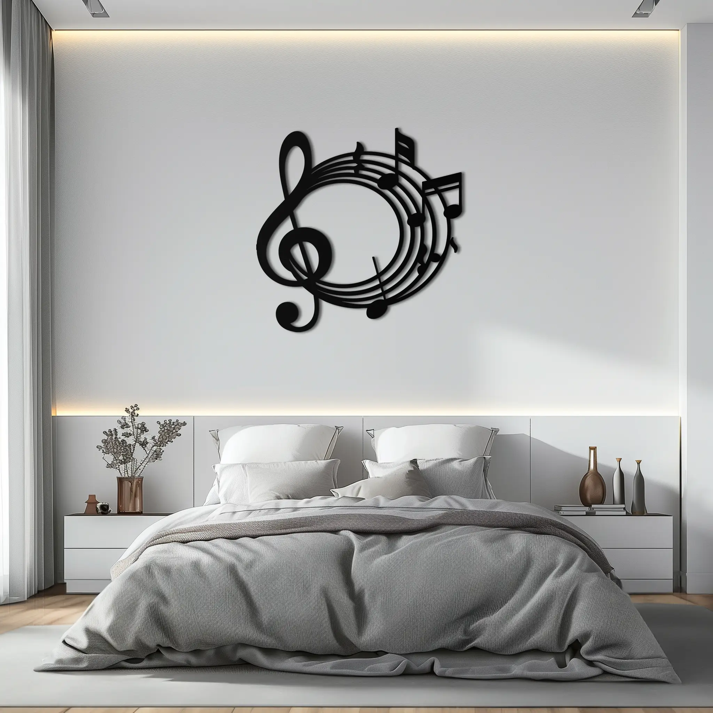 Musical Notes Circle Metal Wall Art – Treble Clef Music Decor for Home or Studio- KAF596 by Enova Art