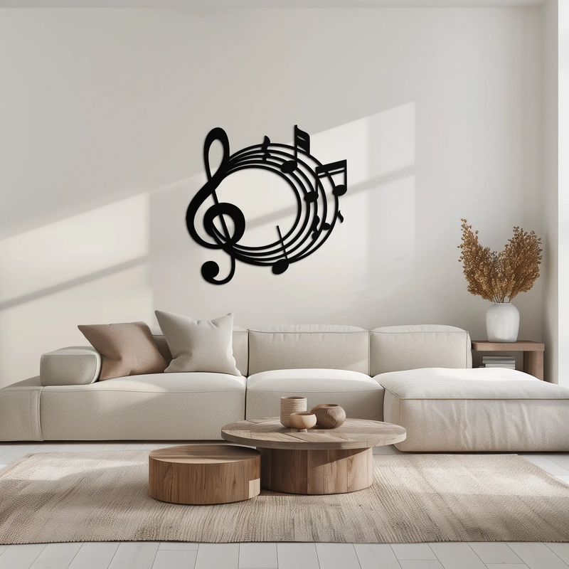 Musical Notes Circle Metal Wall Art – Treble Clef Music Decor for Home or Studio- KAF596 by Enova Art