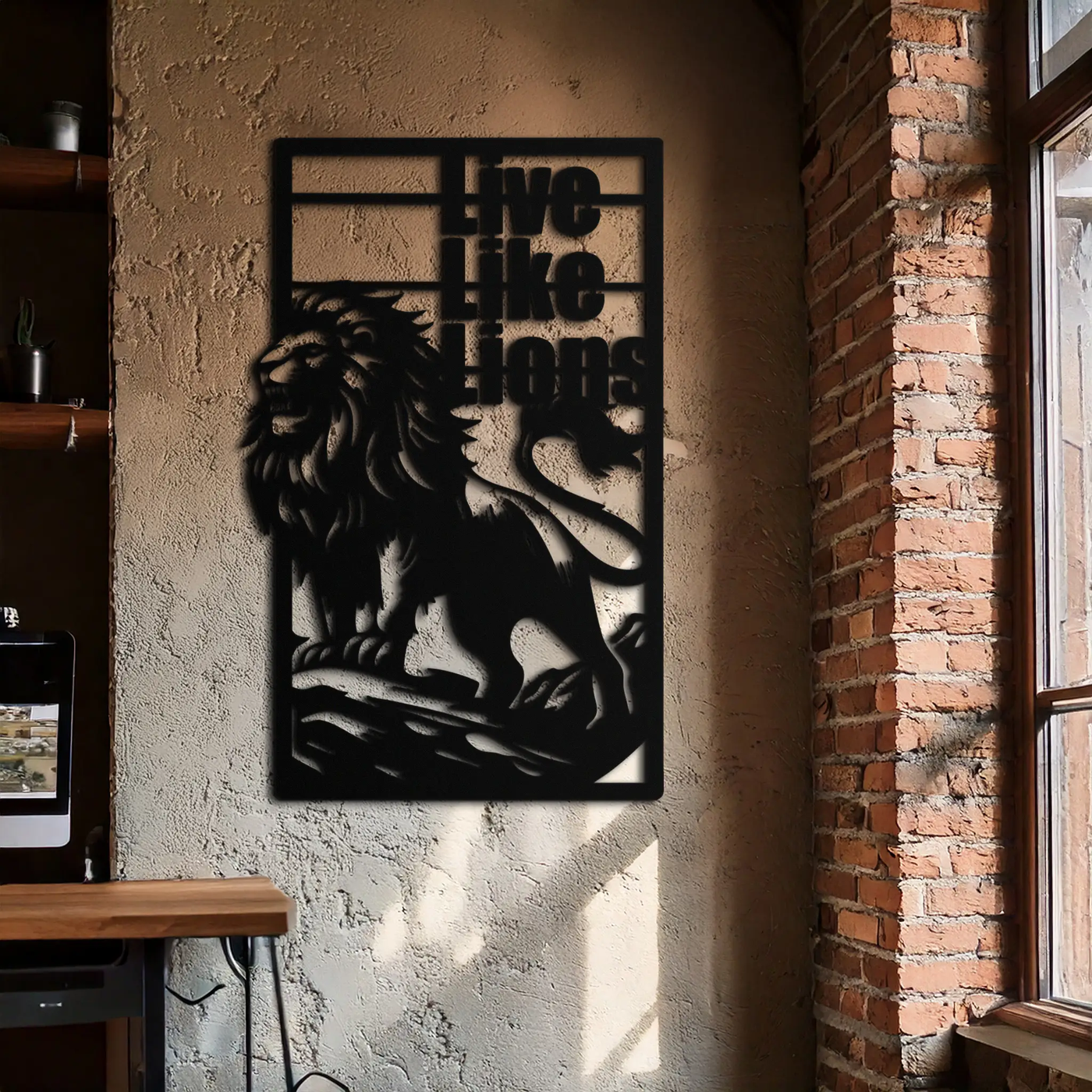 Live Like Lions Metal Wall Art – Powerful Roaring Lion Decor for Motivational Spaces- KAF597 by Enova Art