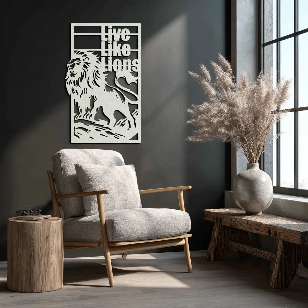 Live Like Lions Metal Wall Art – Powerful Roaring Lion Decor for Motivational Spaces- KAF597 by Enova Art