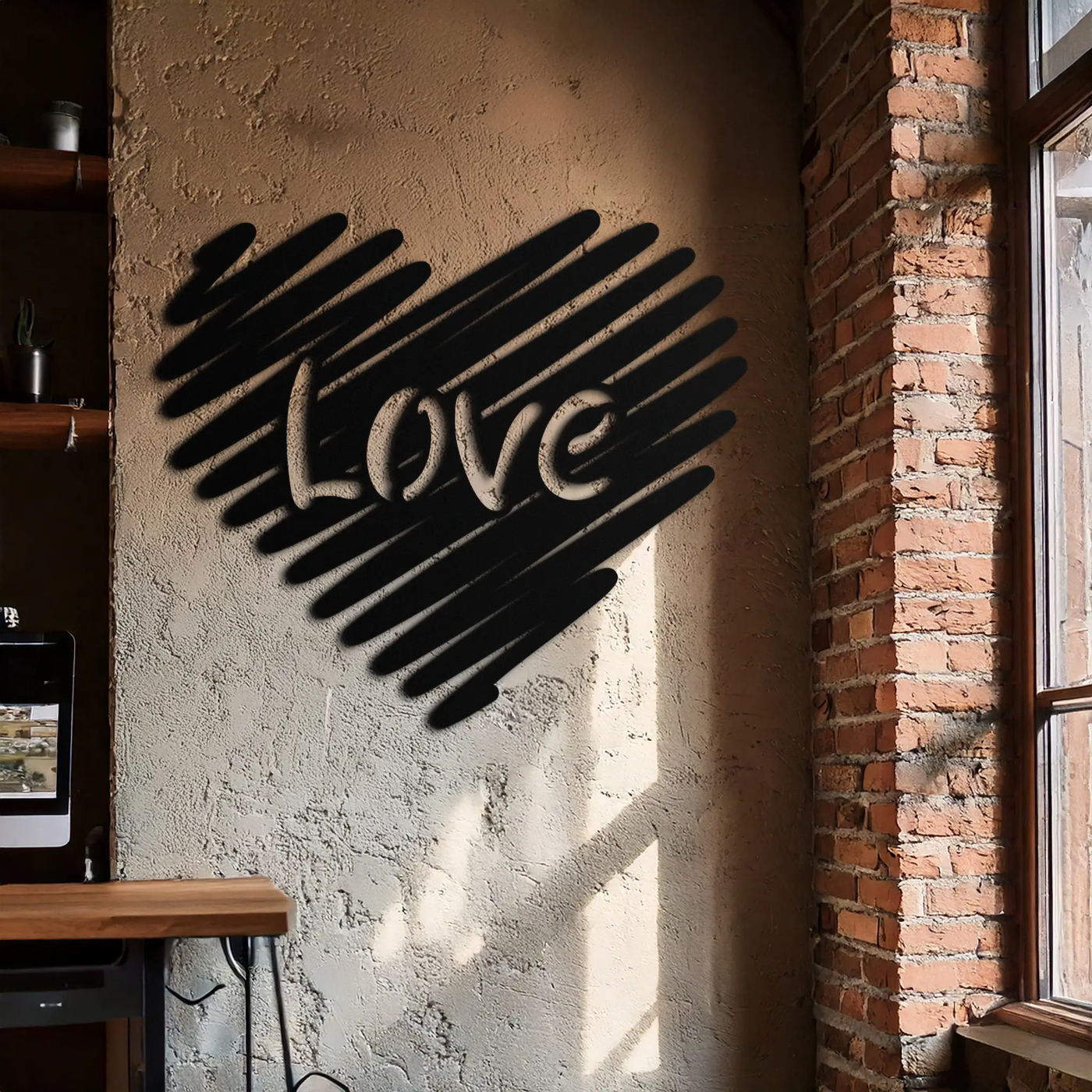 Love Heart Scribble Metal Wall Art – Romantic Handwritten Typography Home Decor- KAF599 by Enova Art