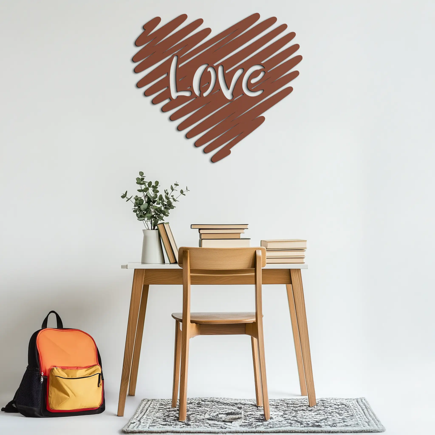 Love Heart Scribble Metal Wall Art – Romantic Handwritten Typography Home Decor- KAF599 by Enova Art