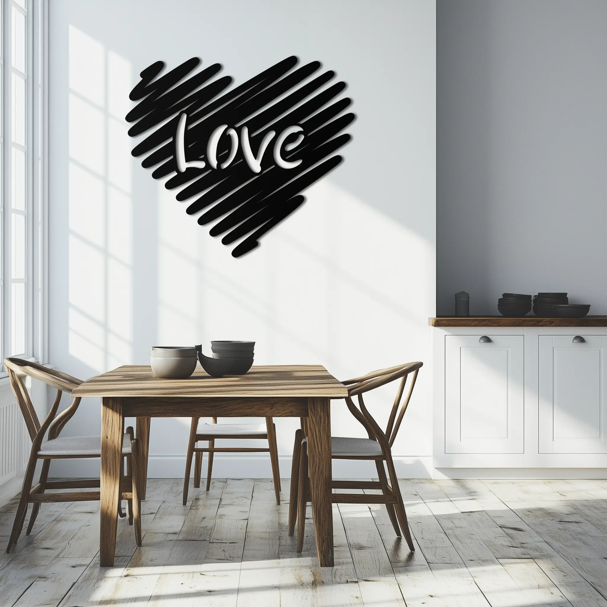 Love Heart Scribble Metal Wall Art – Romantic Handwritten Typography Home Decor- KAF599 by Enova Art