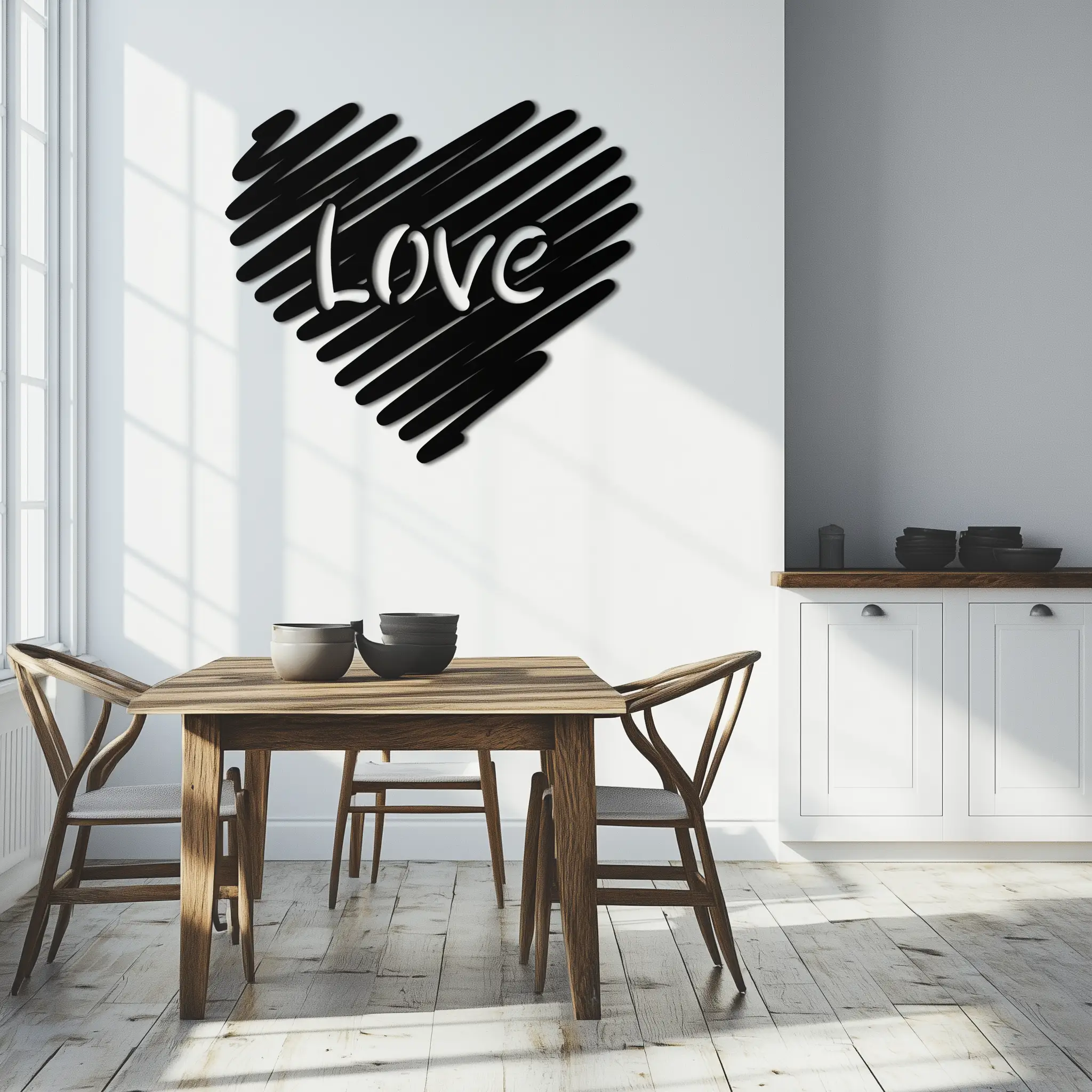 Love Heart Scribble Metal Wall Art – Romantic Handwritten Typography Home Decor- KAF599 by Enova Art