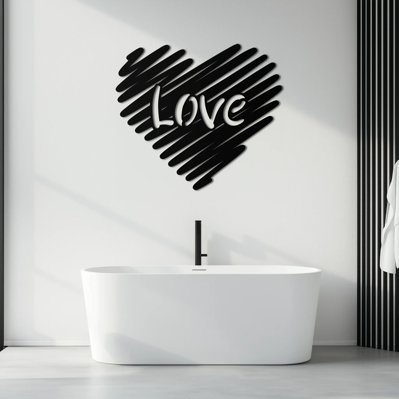 Love Heart Scribble Metal Wall Art – Romantic Handwritten Typography Home Decor- KAF599 by Enova Art
