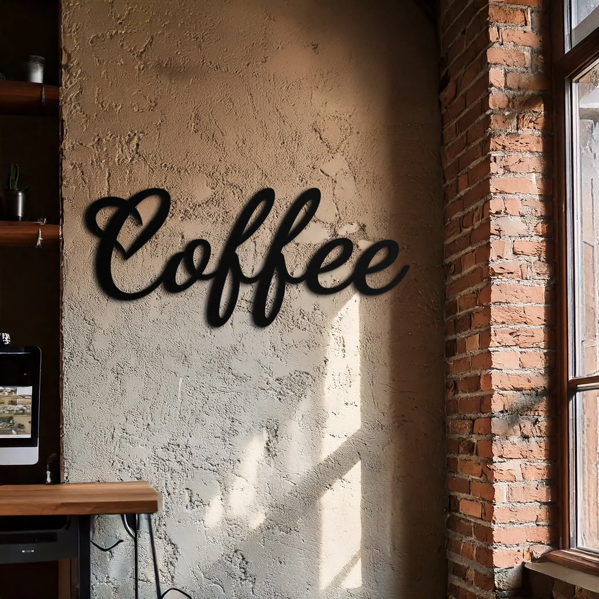 Coffee Script Metal Wall Art – Heart Shaped Lettering Coffee Sign for Kitchen Decor- KAF600 by Enova Art