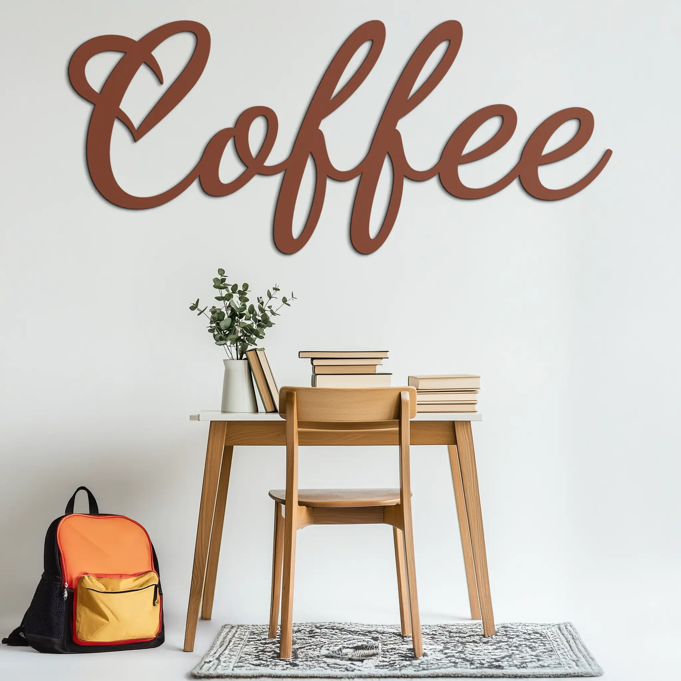 Coffee Script Metal Wall Art – Heart Shaped Lettering Coffee Sign for Kitchen Decor- KAF600 by Enova Art