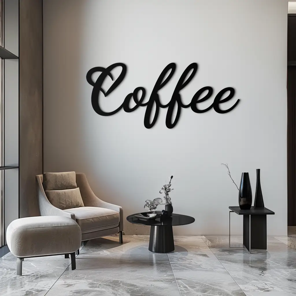 Coffee Script Metal Wall Art – Heart Shaped Lettering Coffee Sign for Kitchen Decor- KAF600 by Enova Art