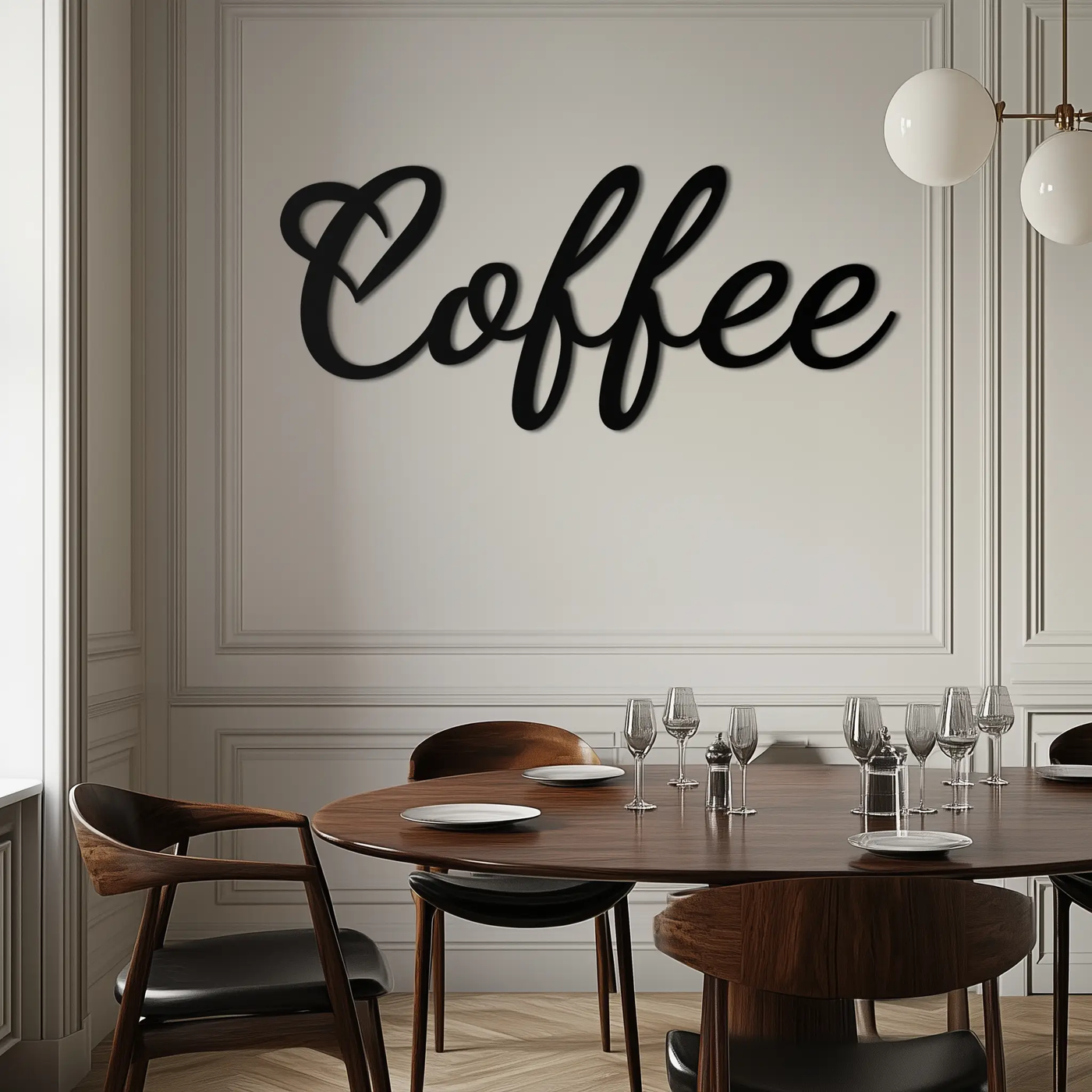Coffee Script Metal Wall Art – Heart Shaped Lettering Coffee Sign for Kitchen Decor- KAF600 by Enova Art