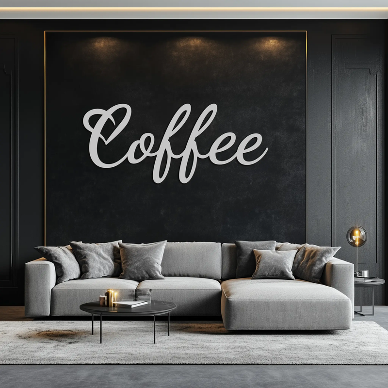 Coffee Script Metal Wall Art – Heart Shaped Lettering Coffee Sign for Kitchen Decor- KAF600 by Enova Art