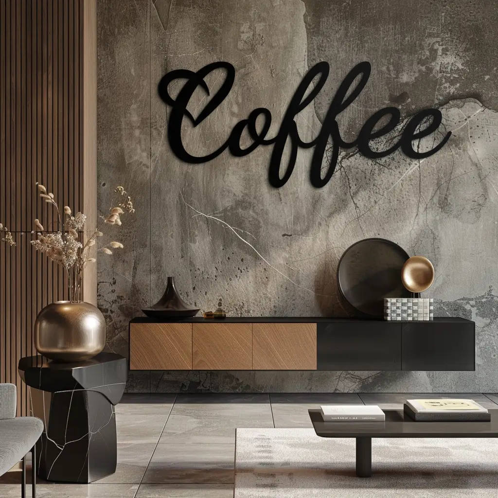 Coffee Script Metal Wall Art – Heart Shaped Lettering Coffee Sign for Kitchen Decor- KAF600 by Enova Art