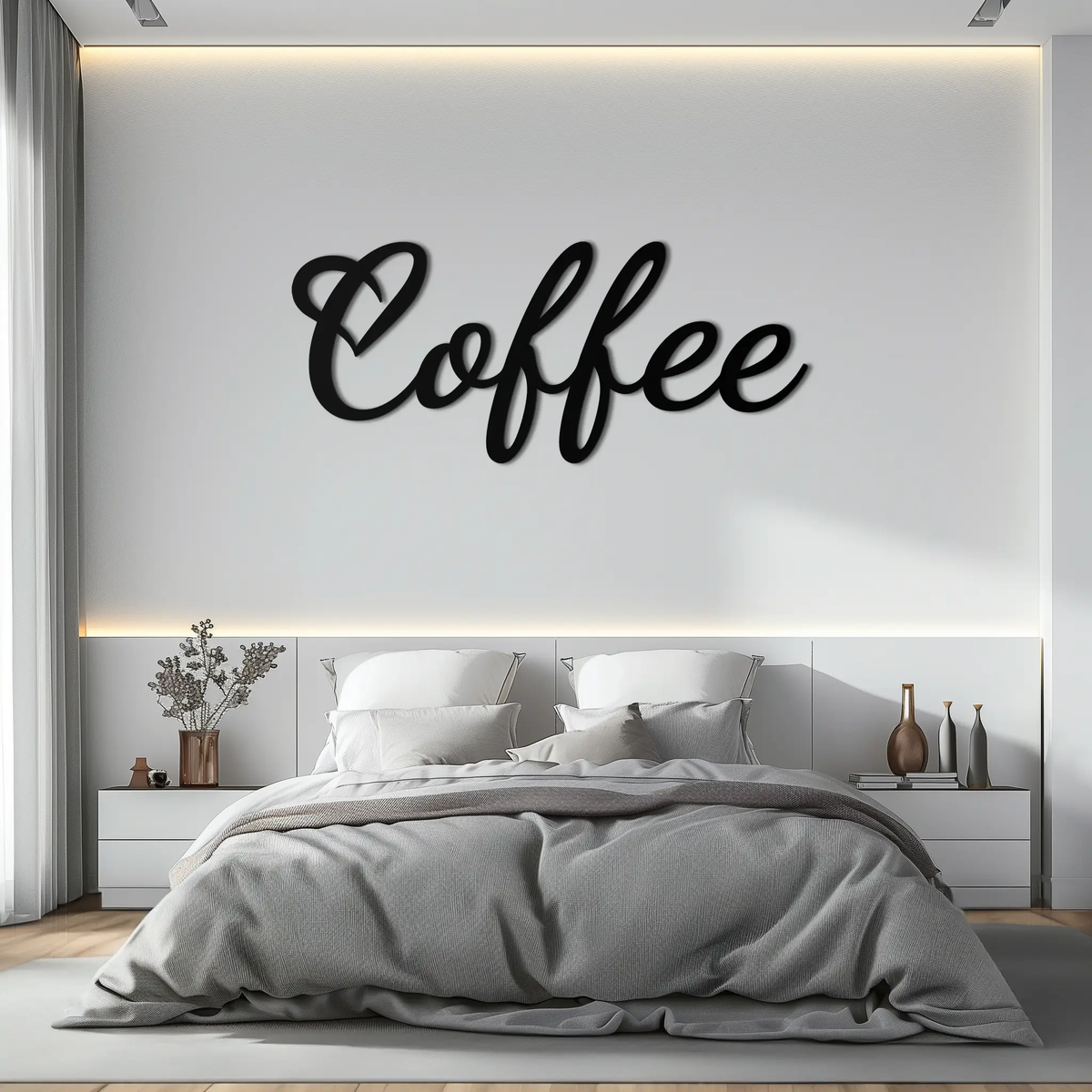 Coffee Script Metal Wall Art – Heart Shaped Lettering Coffee Sign for Kitchen Decor- KAF600 by Enova Art