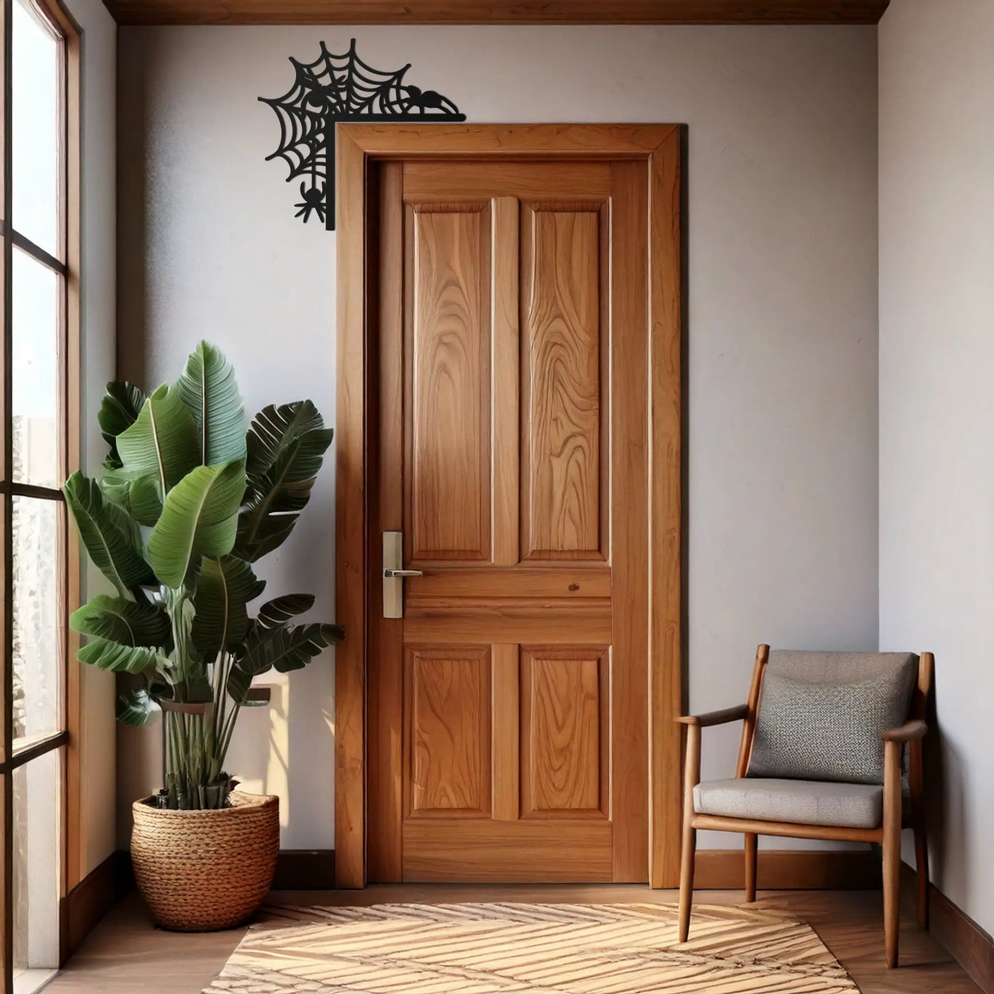 Spider Web Corner Metal Door Decor – Halloween Themed Wall Accent for Entryways- KAF601 by Enova Art