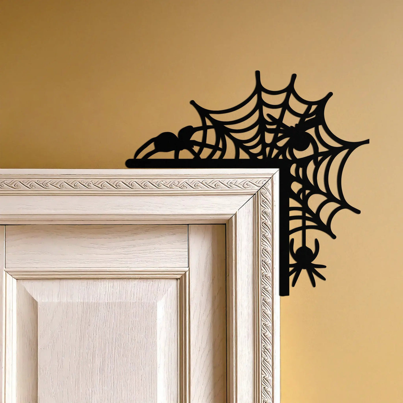 Spider Web Corner Metal Door Decor – Halloween Themed Wall Accent for Entryways- KAF601 by Enova Art