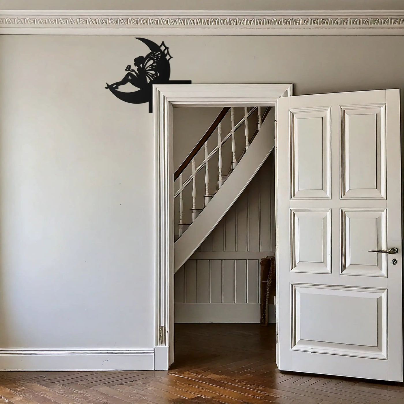 Moon Fairy Corner Metal Wall Art – Whimsical Butterfly Decor for Door Frames- KAF603 by Enova Art