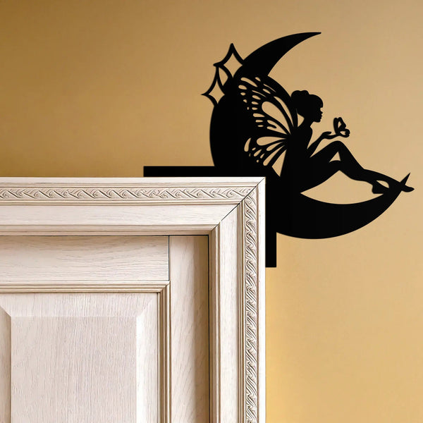 Moon Fairy Corner Metal Wall Art – Whimsical Butterfly Decor for Door Frames- KAF603