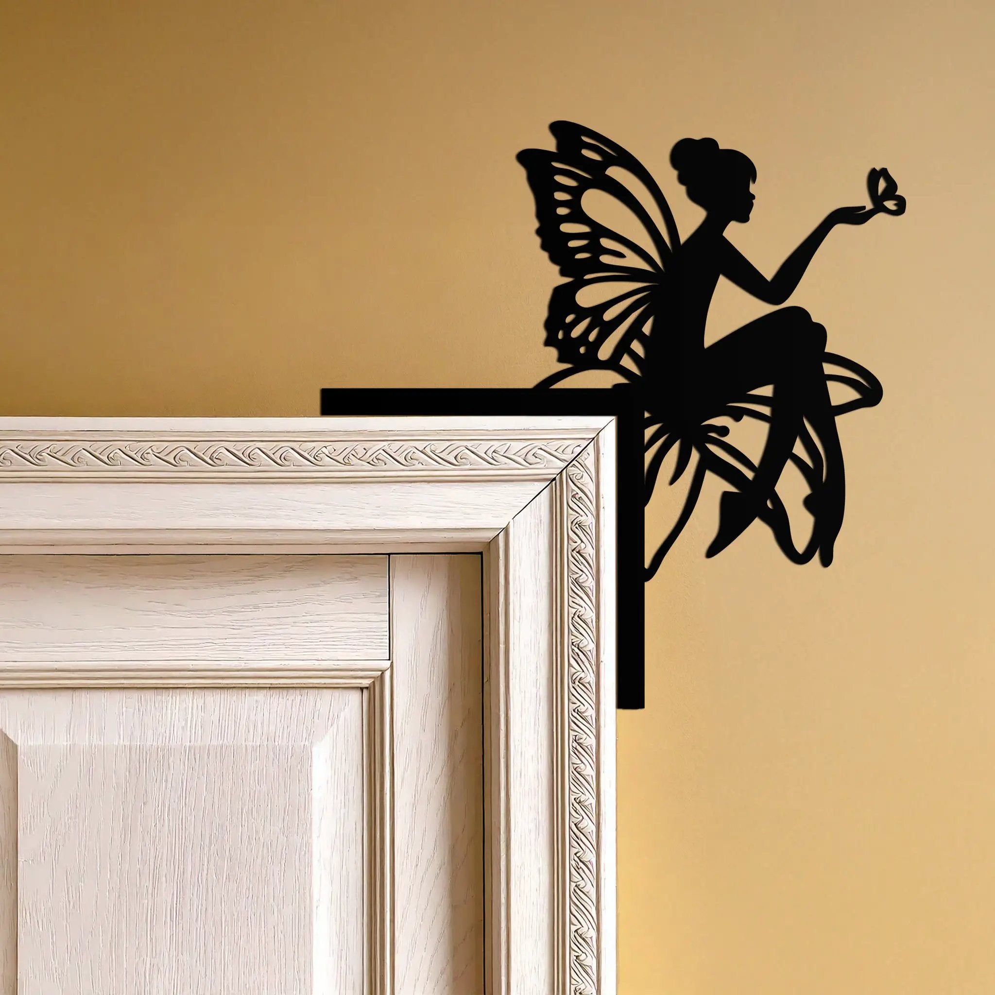 Fairy Corner Shelf Metal Wall Art – Whimsical Butterfly Fairy Decor for Girls’ Rooms- KAF605 by Enova Art