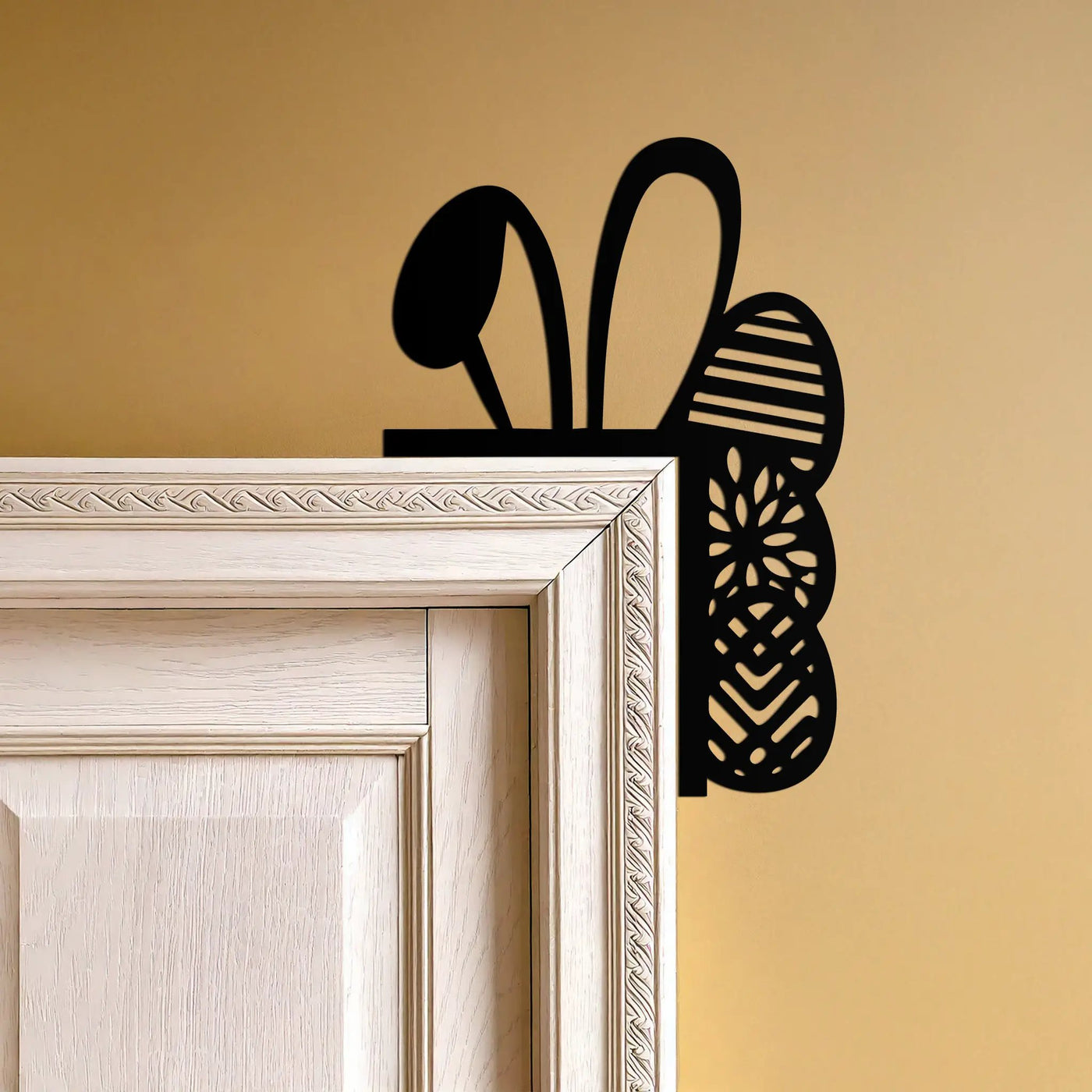 Easter Bunny Corner Metal Wall Art – Festive Rabbit Ear and Egg Decor Accent- KAF606 by Enova Art