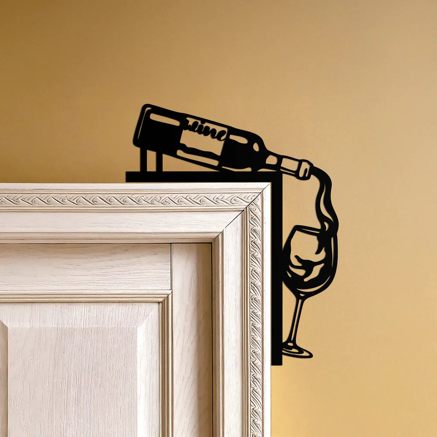 Wine Bottle and Glass Metal Door Corner Decor – Bar & Kitchen Wall Art Accent-KAF609 by Enova Art