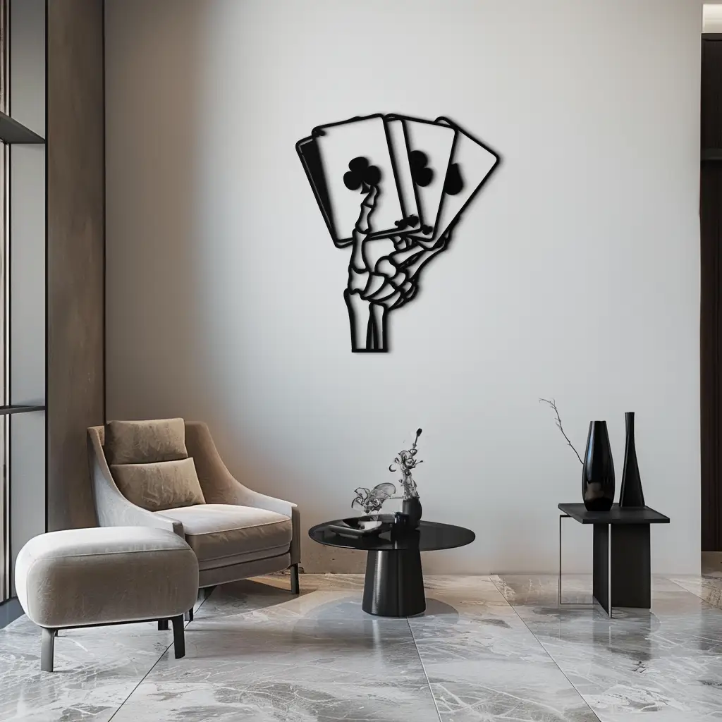 Skeleton Hand Holding Playing Cards Metal Wall Art – Gothic Poker Room Decor-KAF614 by Enova Art