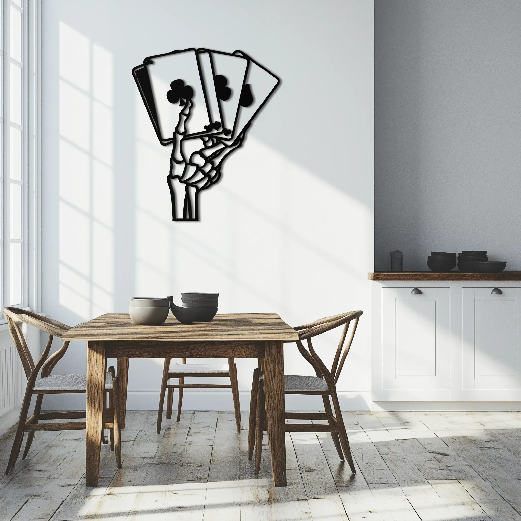 Skeleton Hand Holding Playing Cards Metal Wall Art – Gothic Poker Room Decor-KAF614 by Enova Art