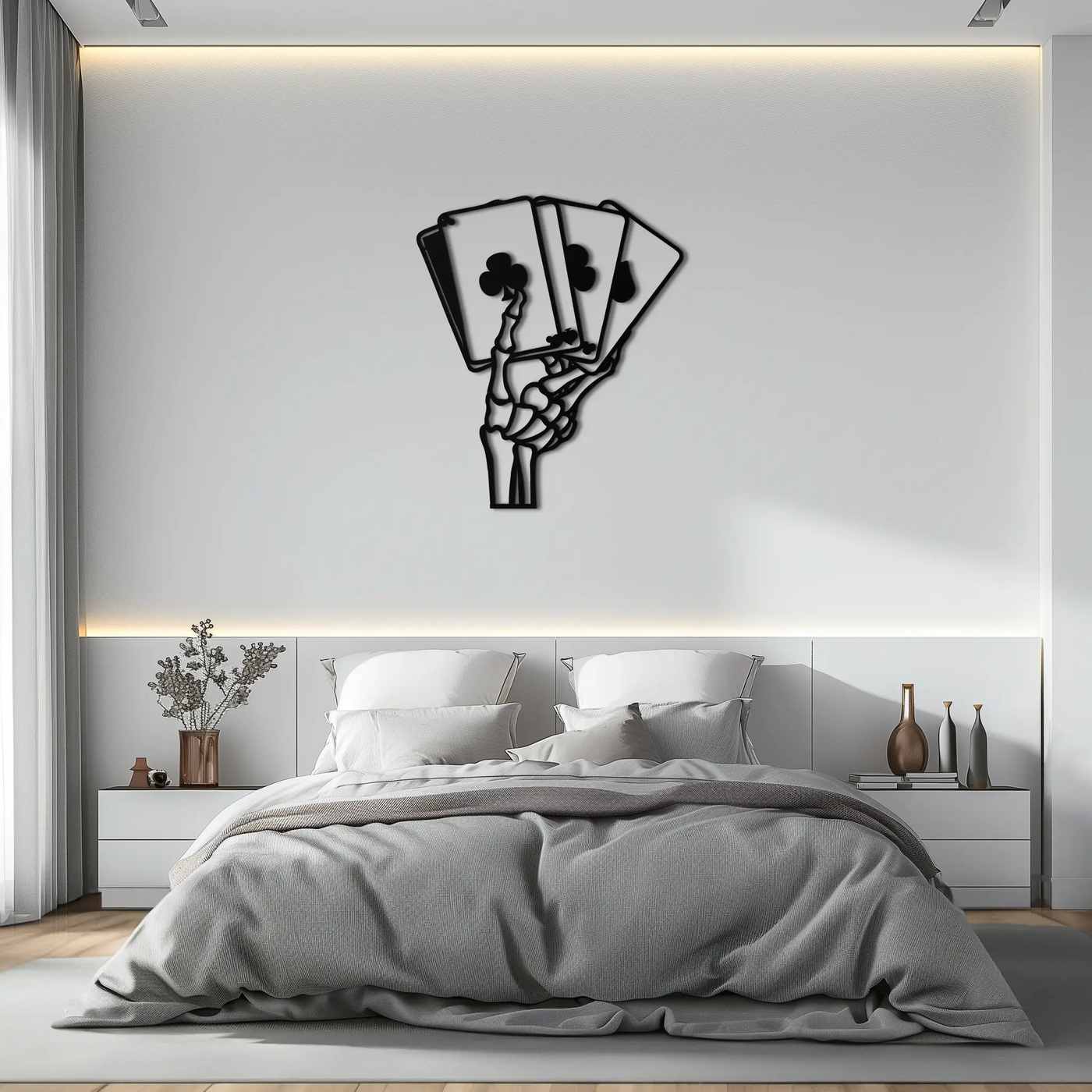 Skeleton Hand Holding Playing Cards Metal Wall Art – Gothic Poker Room Decor-KAF614 by Enova Art