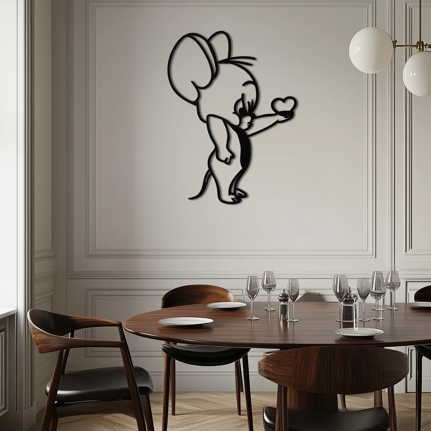Jerry Holding Heart Metal Wall Art – Cute Cartoon Mouse Silhouette Decor-KAF615 by Enova Art