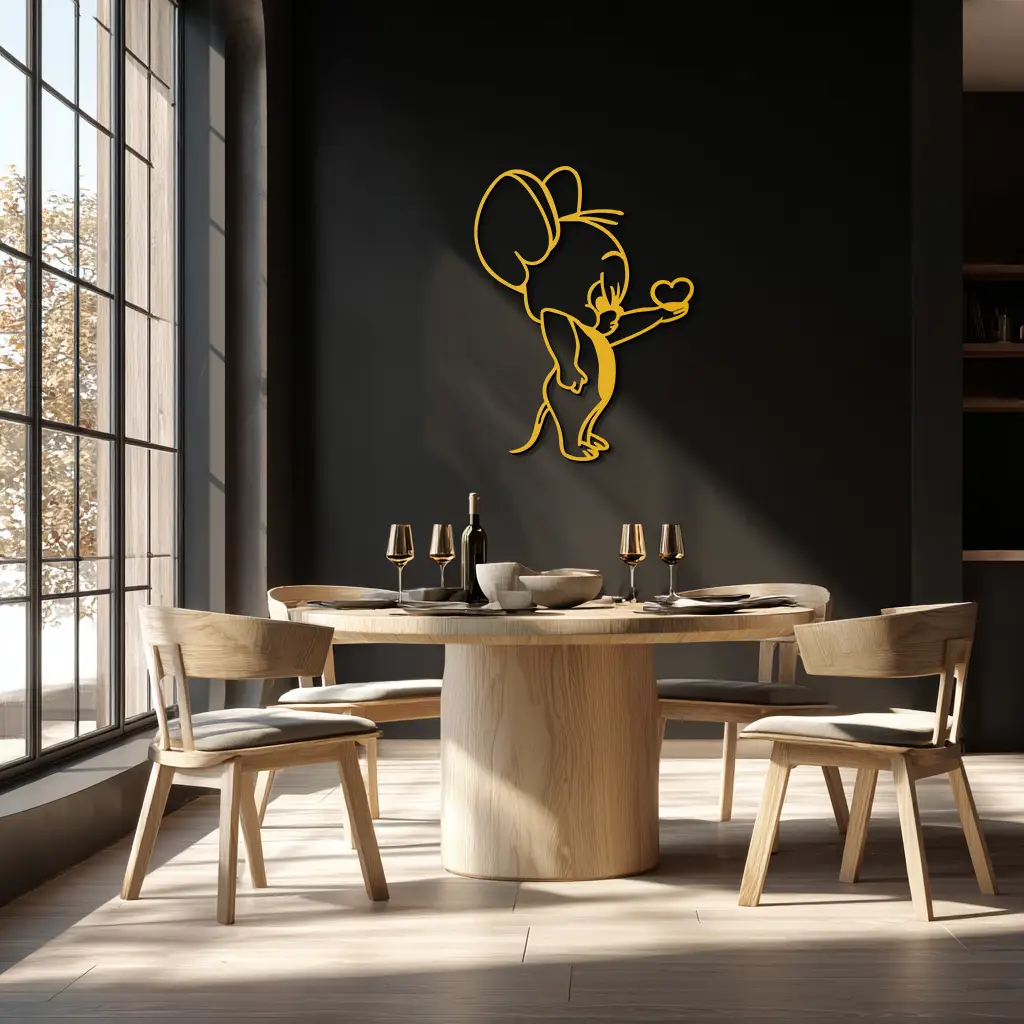 Jerry Holding Heart Metal Wall Art – Cute Cartoon Mouse Silhouette Decor-KAF615 by Enova Art